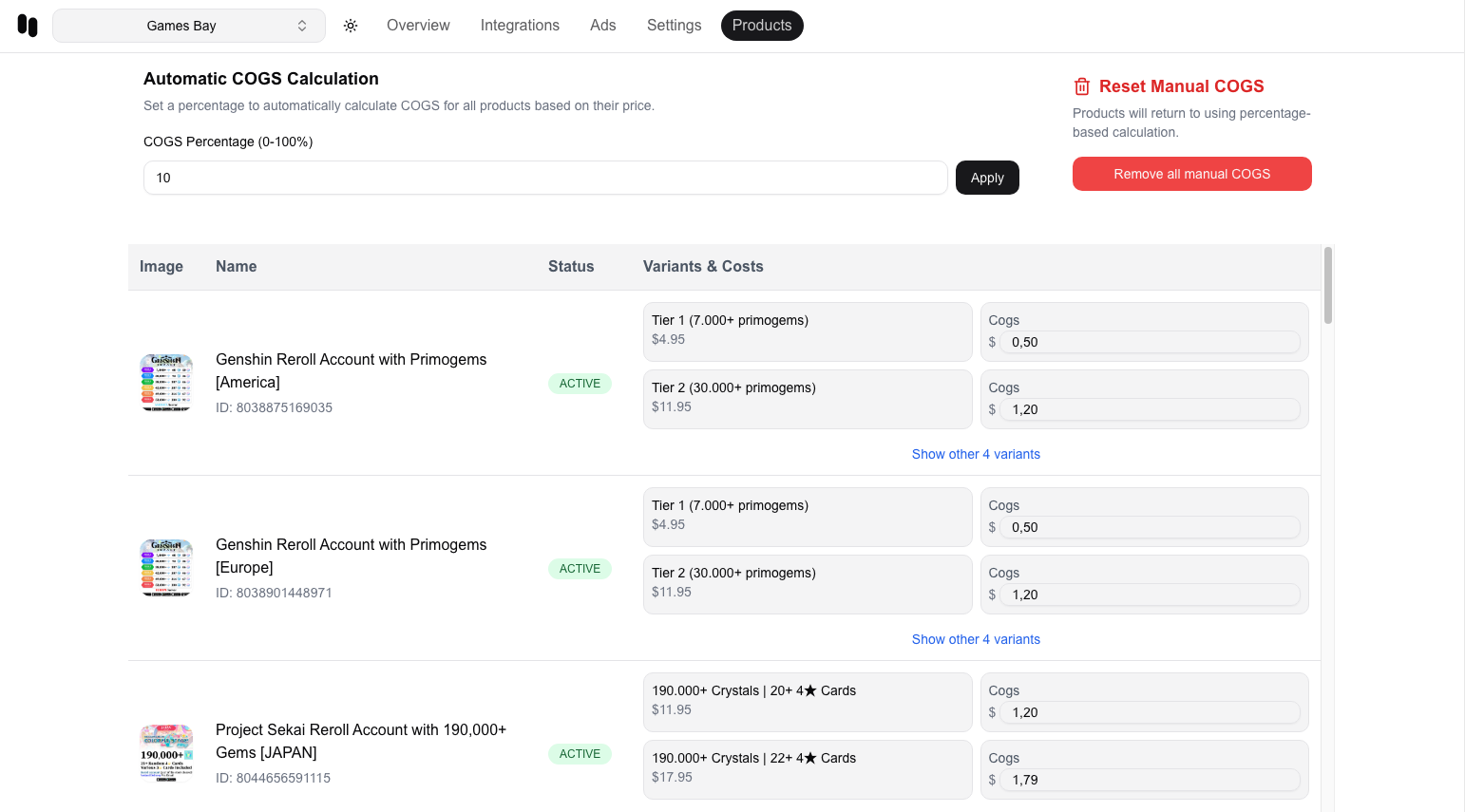 Cost Management Dashboard